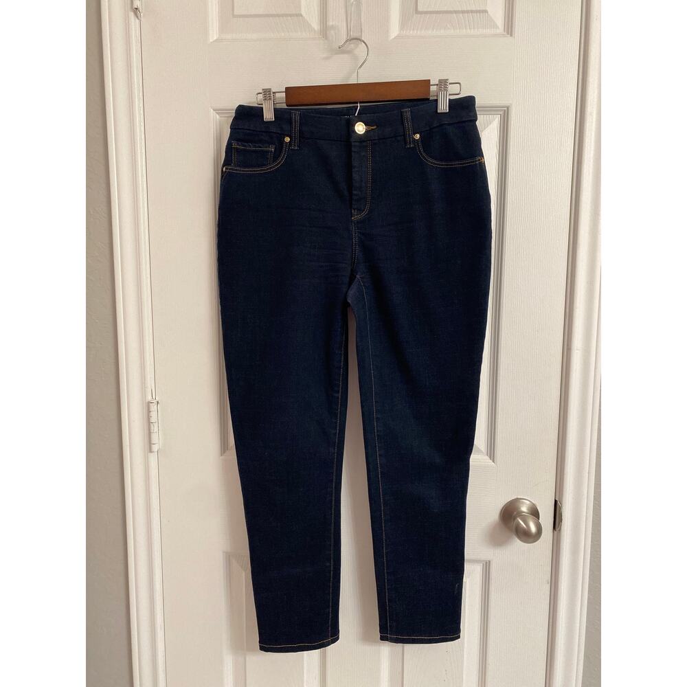 Chico's So Slimming Girlfriend Jeans Slim Leg Ankle Dark Wash Denim Size 4R / 0R